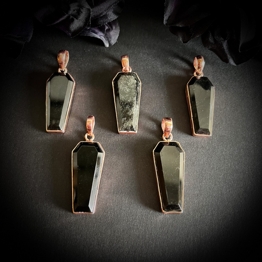 Obsidian + Copper Coffin Pendant