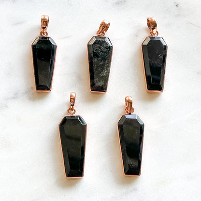 Obsidian + Copper Coffin Pendant