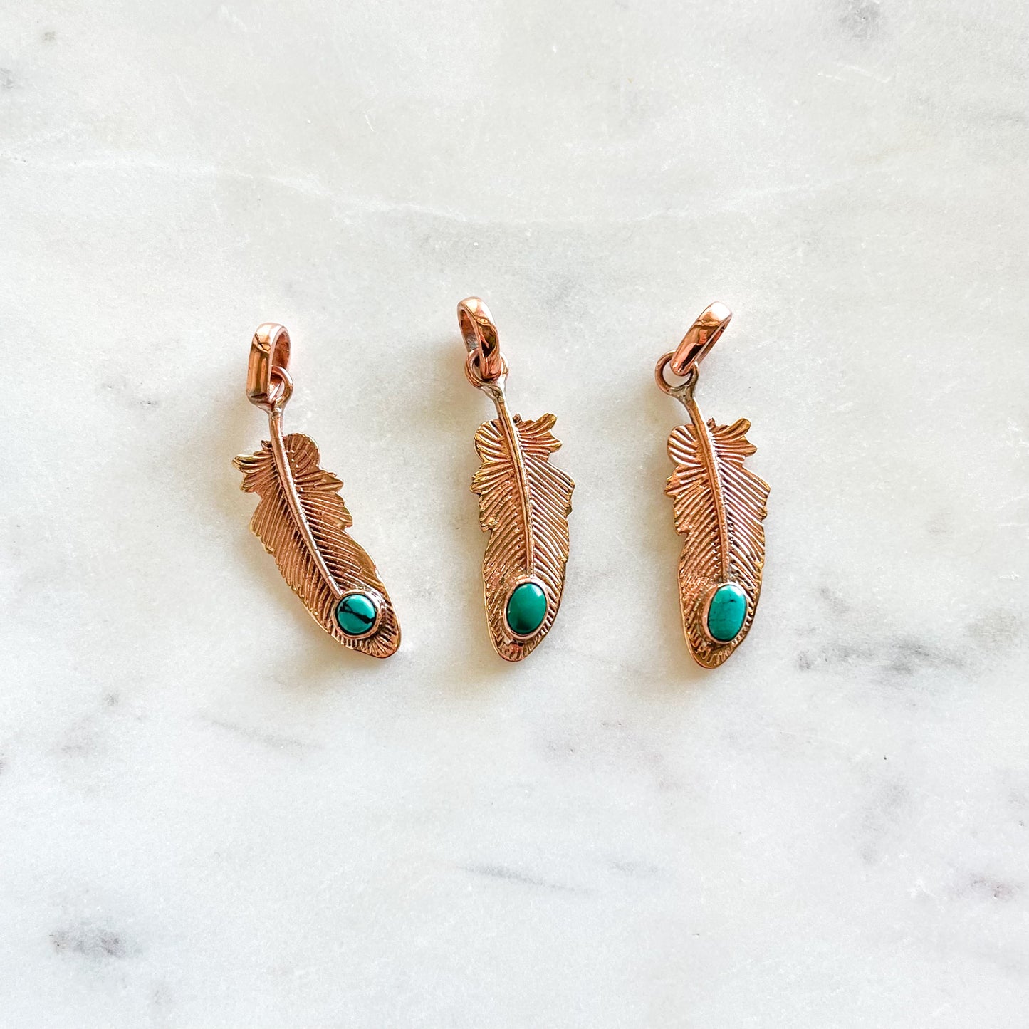 Turquoise + Copper Feather Pendant