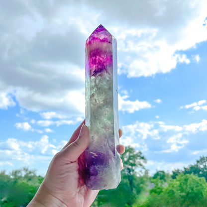 Large Watermelon Fluorite Tower