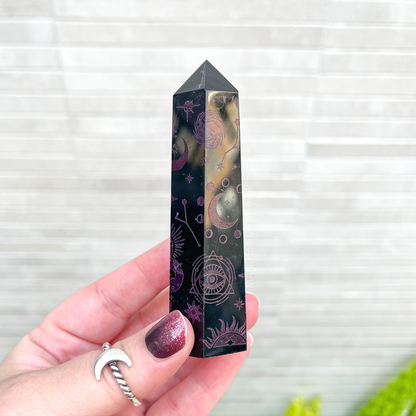 Etched Obsidian Tower - Dark Pink
